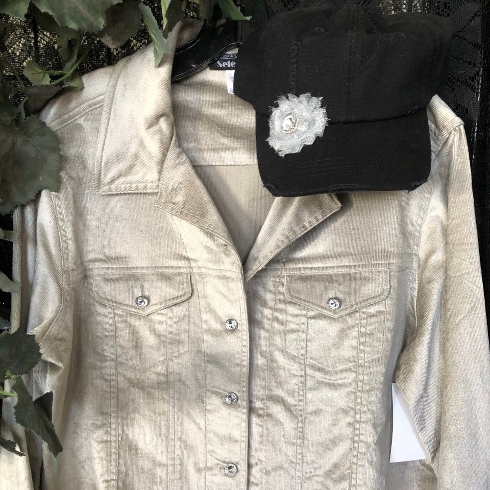 Patrick Christopher - XL Silver Jean Jacket with rhinestone buttons and matching